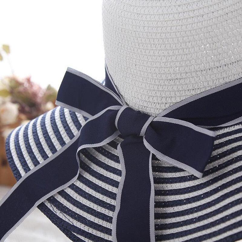 Audrey's Summer Elegance Sun Hat For Sun Protection Stripe Bow AH-SH01