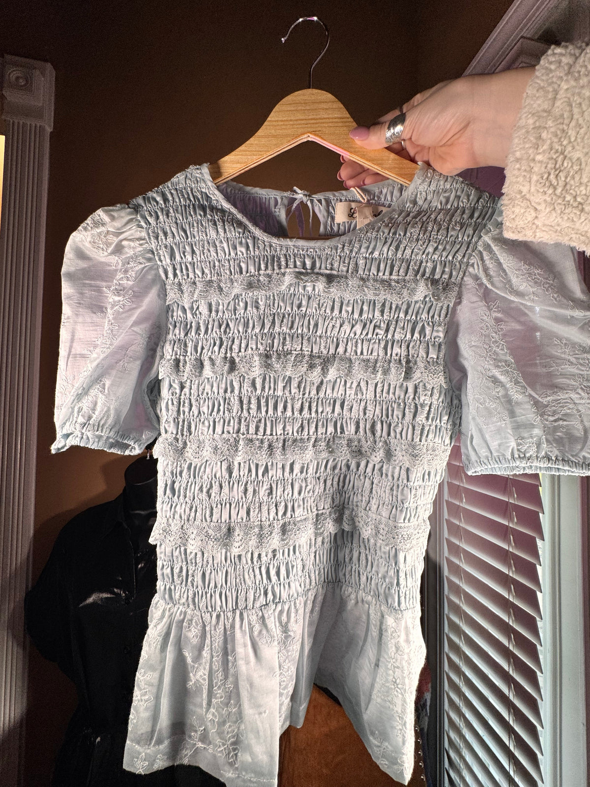Smocked Lace Puff Sleeve Top
