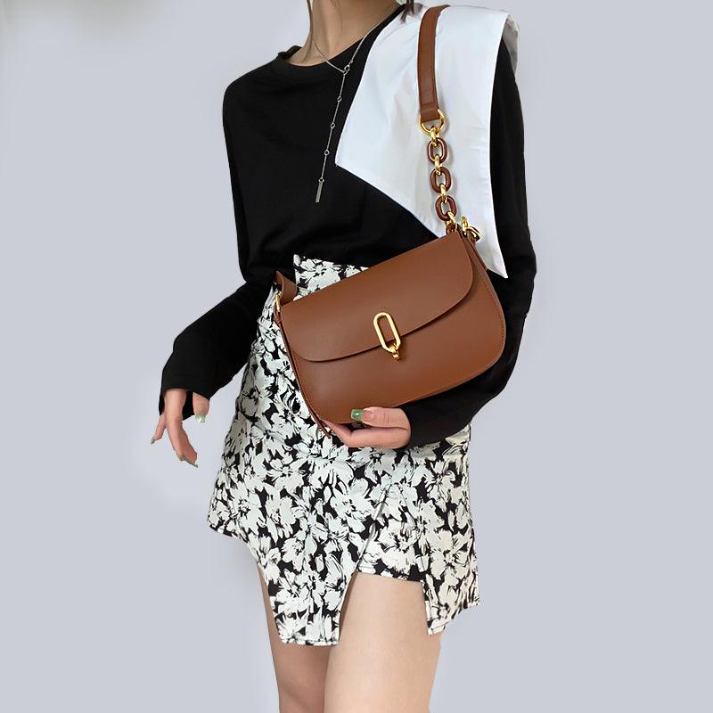 Saddle Bag Handbag For Women Retro Brown Genuine Cowhide Leather SB01