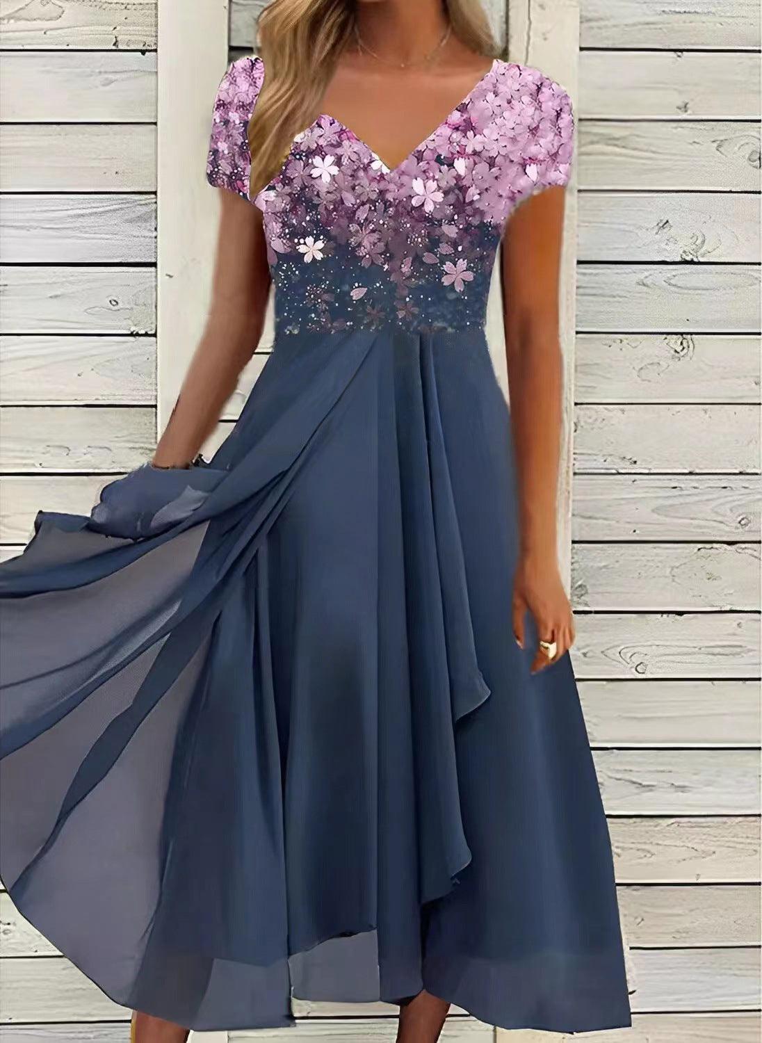 Serene Blooms Chiffon Patchwork Dress Womens Summer Dress Sb01