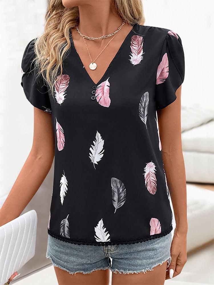 Feather Print Cowgirl Top Casual Wear for Everyday Western Style