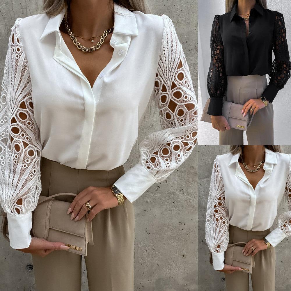 Luxe Lace Button Up Top Cotton Blouse With Lace Details Model LLBT01