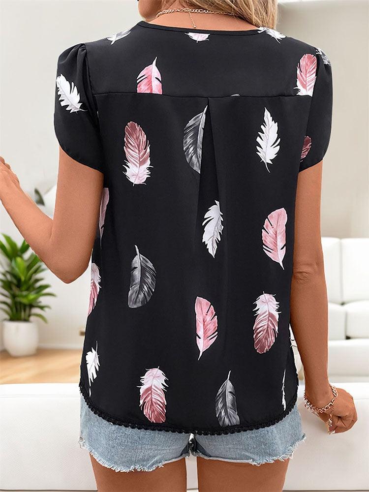 Feather Print Cowgirl Top Casual Wear for Everyday Western Style