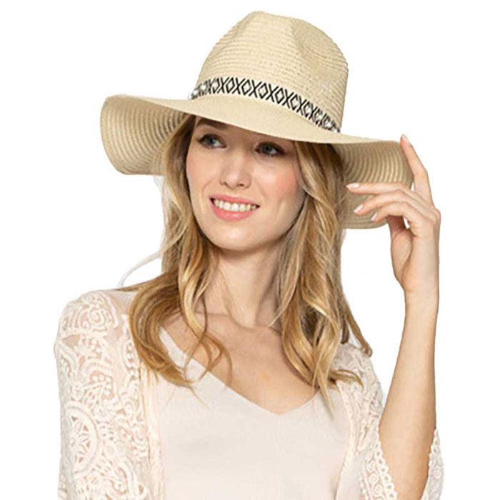 Pearl Embellished Aztec Band Panama Sun Hat
