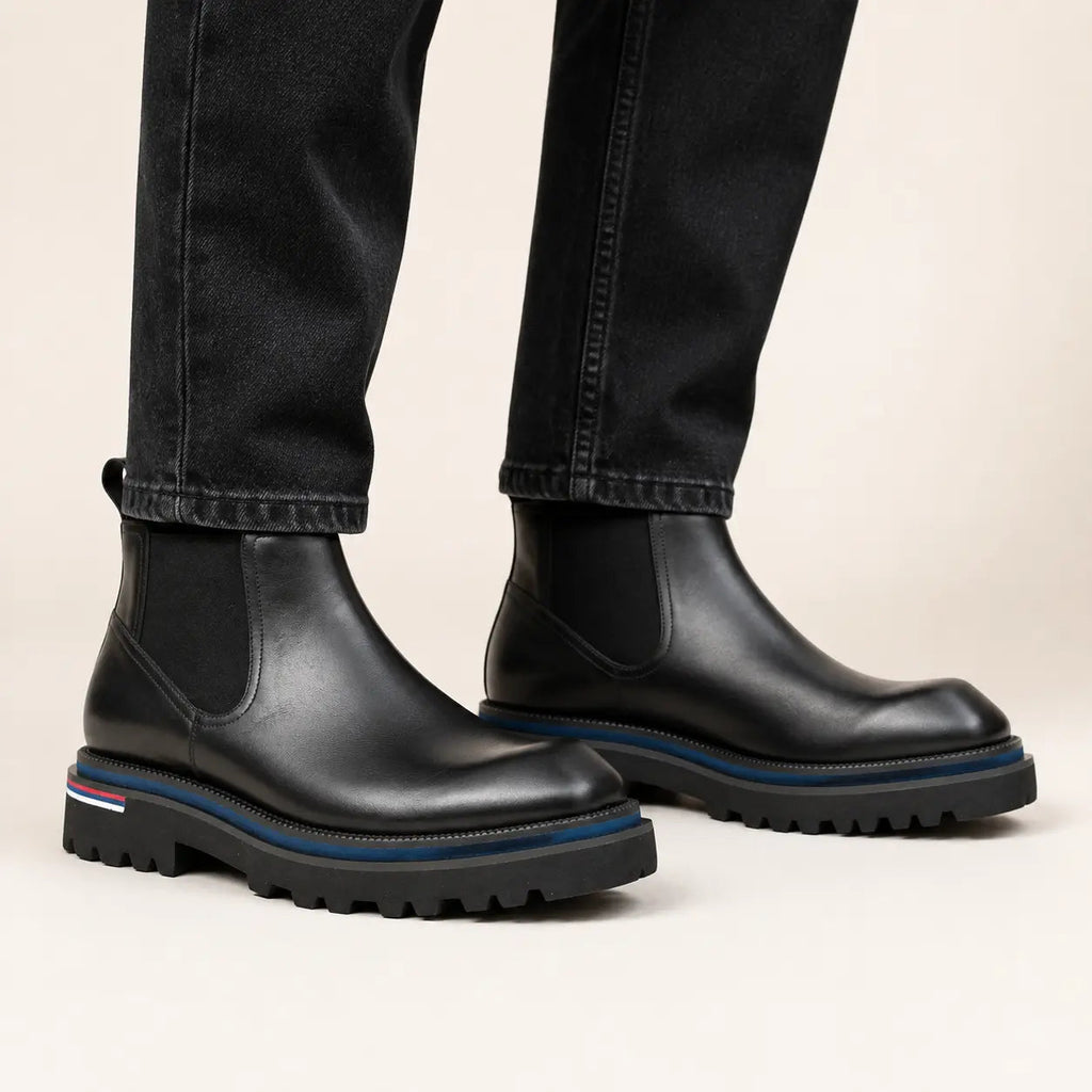Black Square-Toe Chelsea Boots with Pull Tab