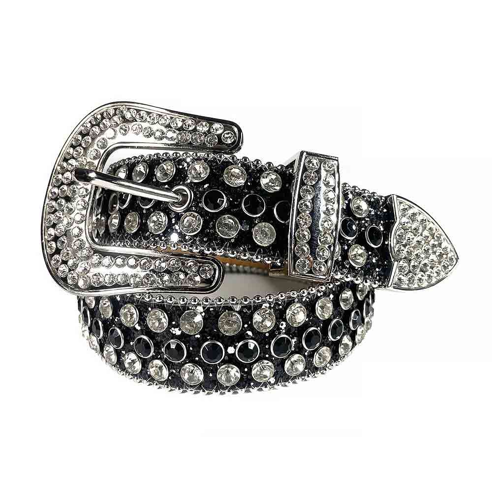 Black Strap With Black & Diamond White Studded Rhinestone BB Belt