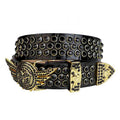 Black Strap With Black Studded Rhinestone Belt with Gold Wings Shaped Black Buckle