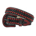 Black Strap With Black & Red Studded Rhinestone Belt