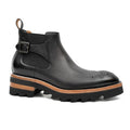 Black Round-Toe Chelsea Boots with Ankle Buckle