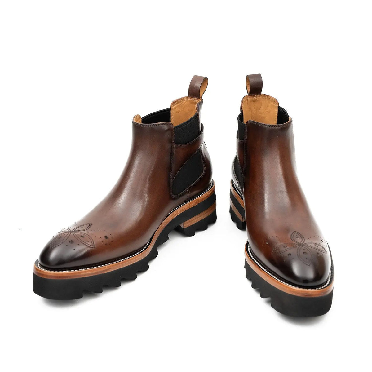 Brown Round-Toe Chelsea Boots with Ankle Buckle