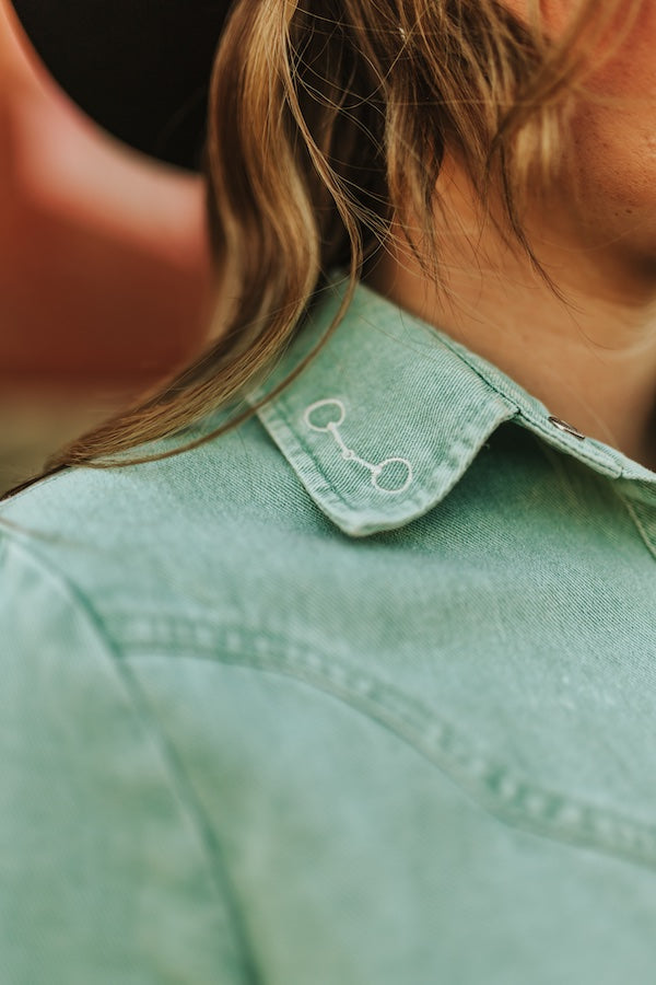 Bit & Bridle Sage Pearl Snap Top