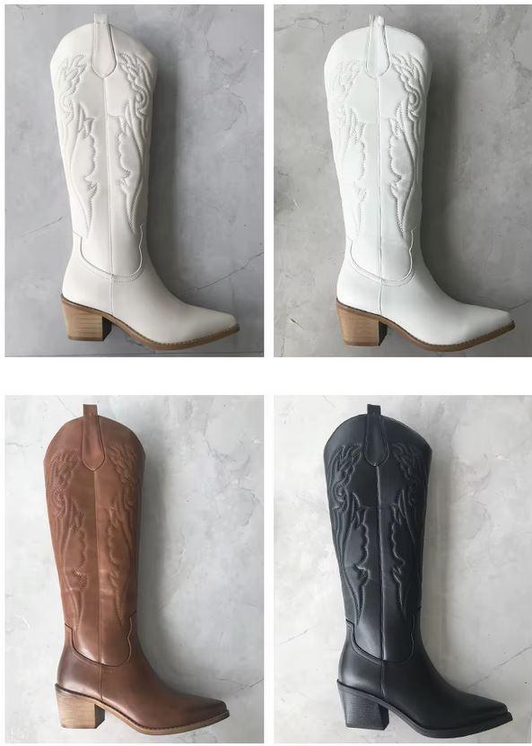 Western Chic Cowboy Boots Knee High With 4 Inch Chunky Heel