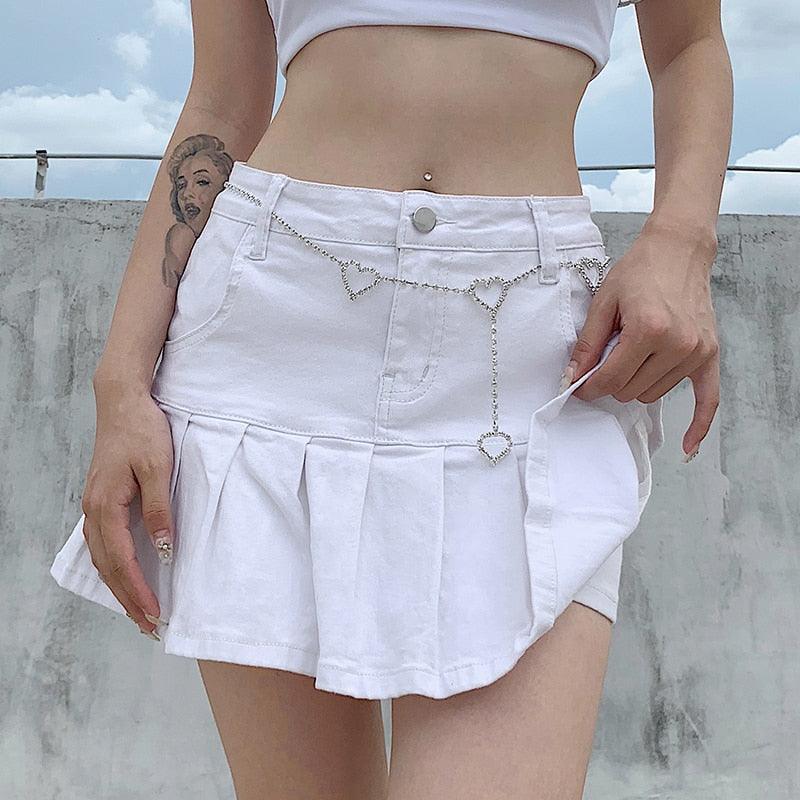 High Waisted Pleated Jean Skirt Model 001 for Women Casual Wear