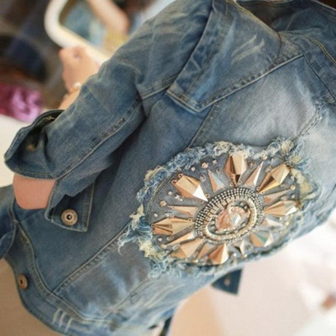 Cute Diamonds Diamond Encrusted Denim Jacket Half Sleeve HDJ001