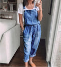 Cowgirl Drawstring Denim Overalls Comfort Fit Mid Waist
