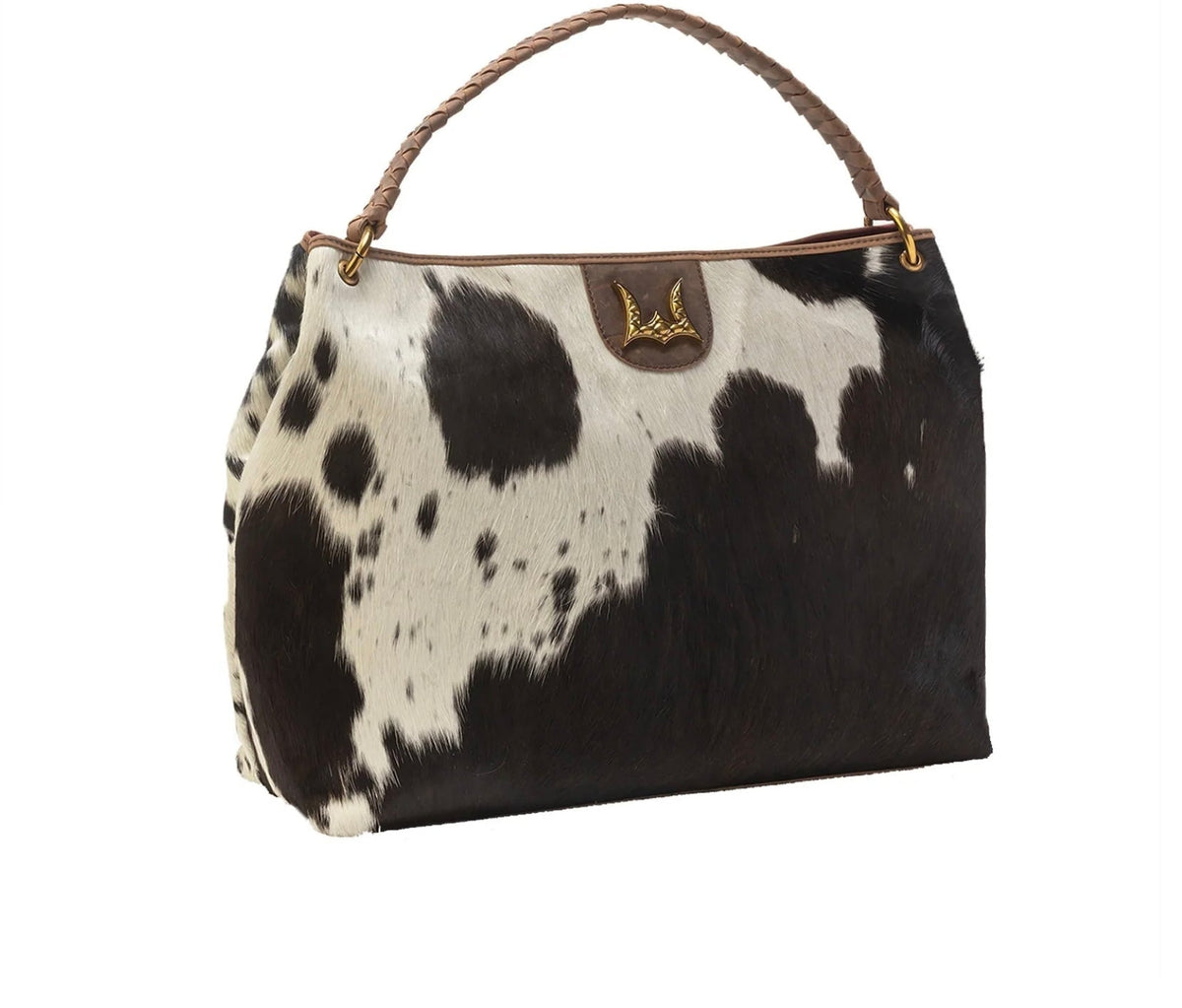Loyal West Large Hobo Bag In Black & White Cowhide