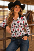 Ace Of Roses Satin Button Up Rodeo Shirt Blouse