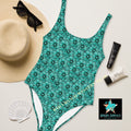 Baha Ranch Yeehaw Turquoise Floral Leather Print One-Piece Swimsuit