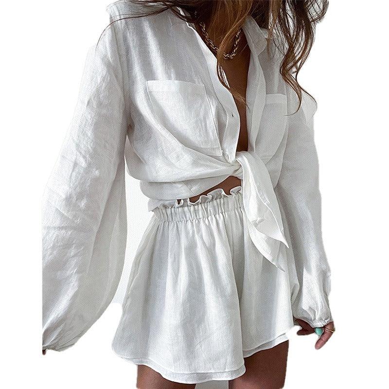 Country Girl Casual Ruffled Edge Shorts Shirt Set Two Piece For Spring Summer