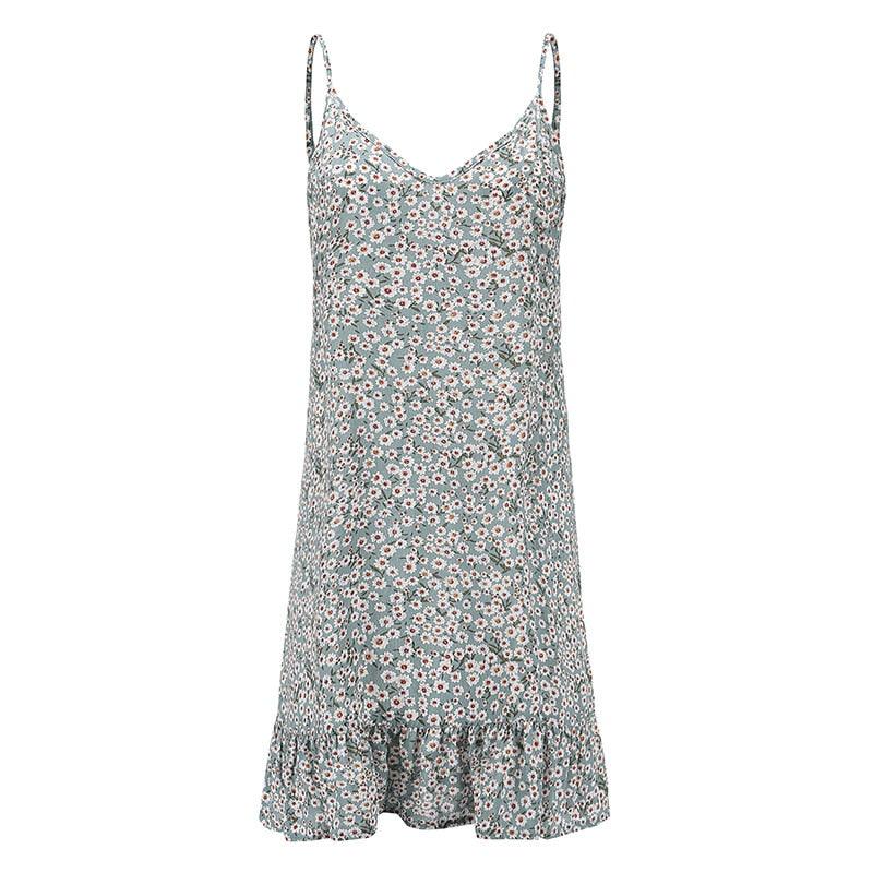 Two Piece Lace Floral Print Summer Dress Spaghetti Strap Ruffled Model 2024
