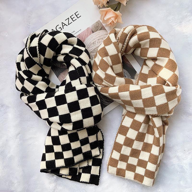 Cowgirl Chic Checkerboard Knitted Scarf CC-CKS-01 Black and White