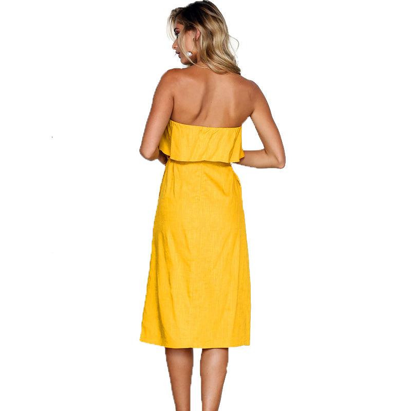 Summer Sun Strapless Button Down Dress Casual Summer Wear