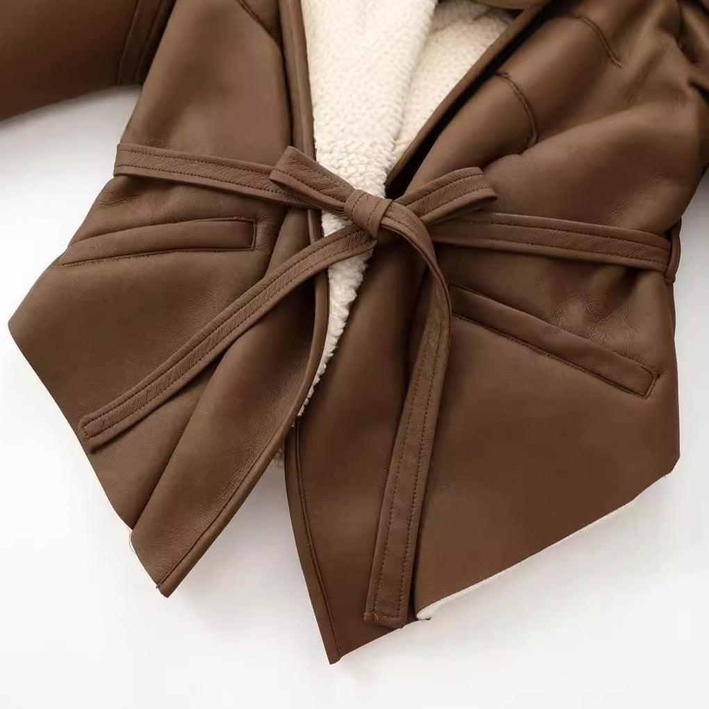 Chic French Waist Suede Jacket Outerwear Lace Closure