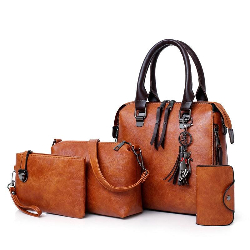 Vintage Leather 4 Piece Messenger Bag Set Carryall Model VL4P Tote Clutch