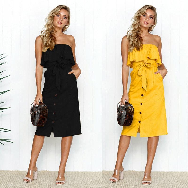 Summer Sun Strapless Button Down Dress Casual Summer Wear