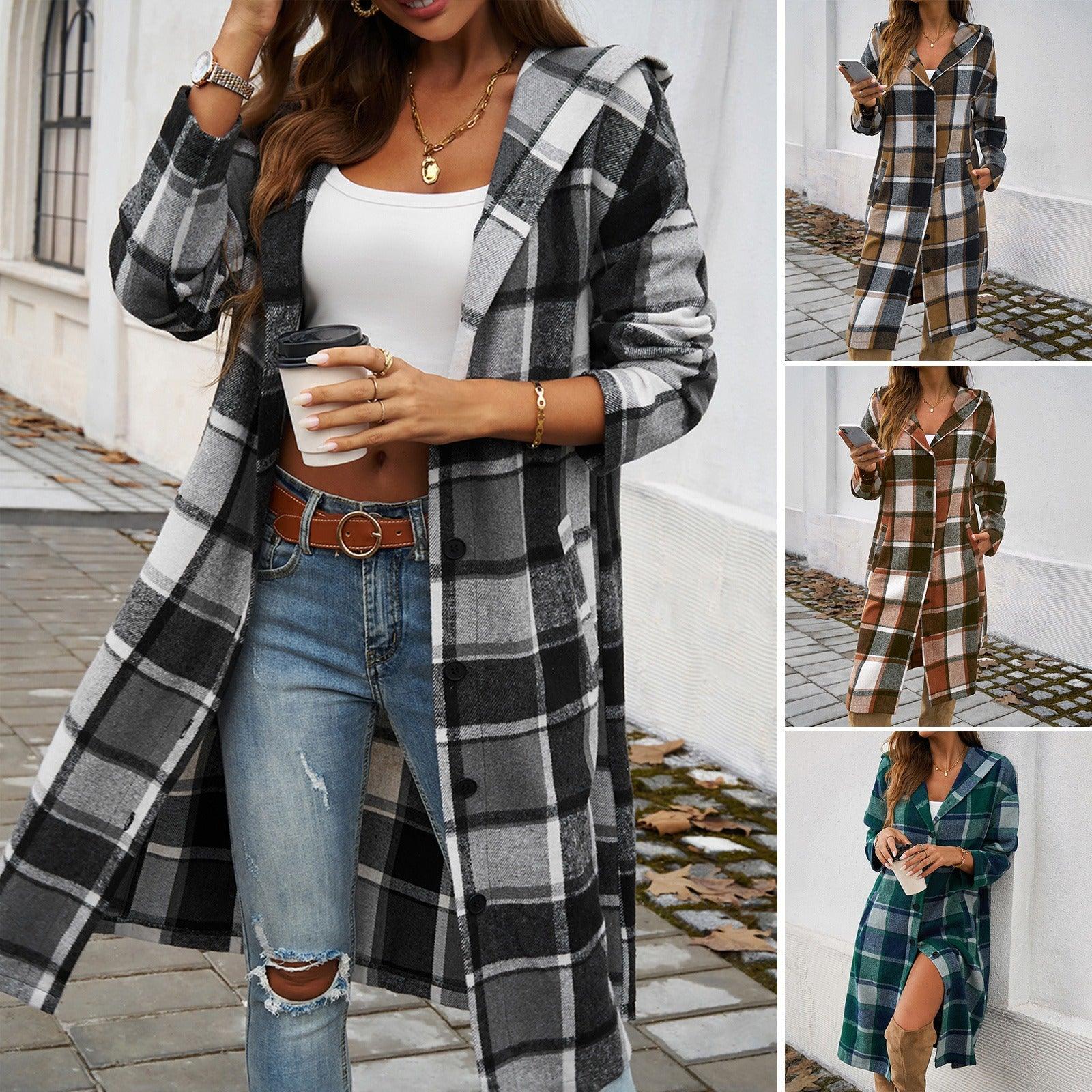 Hooded Checkered Cowgirl Jacket Model Checkerboard Outerwear