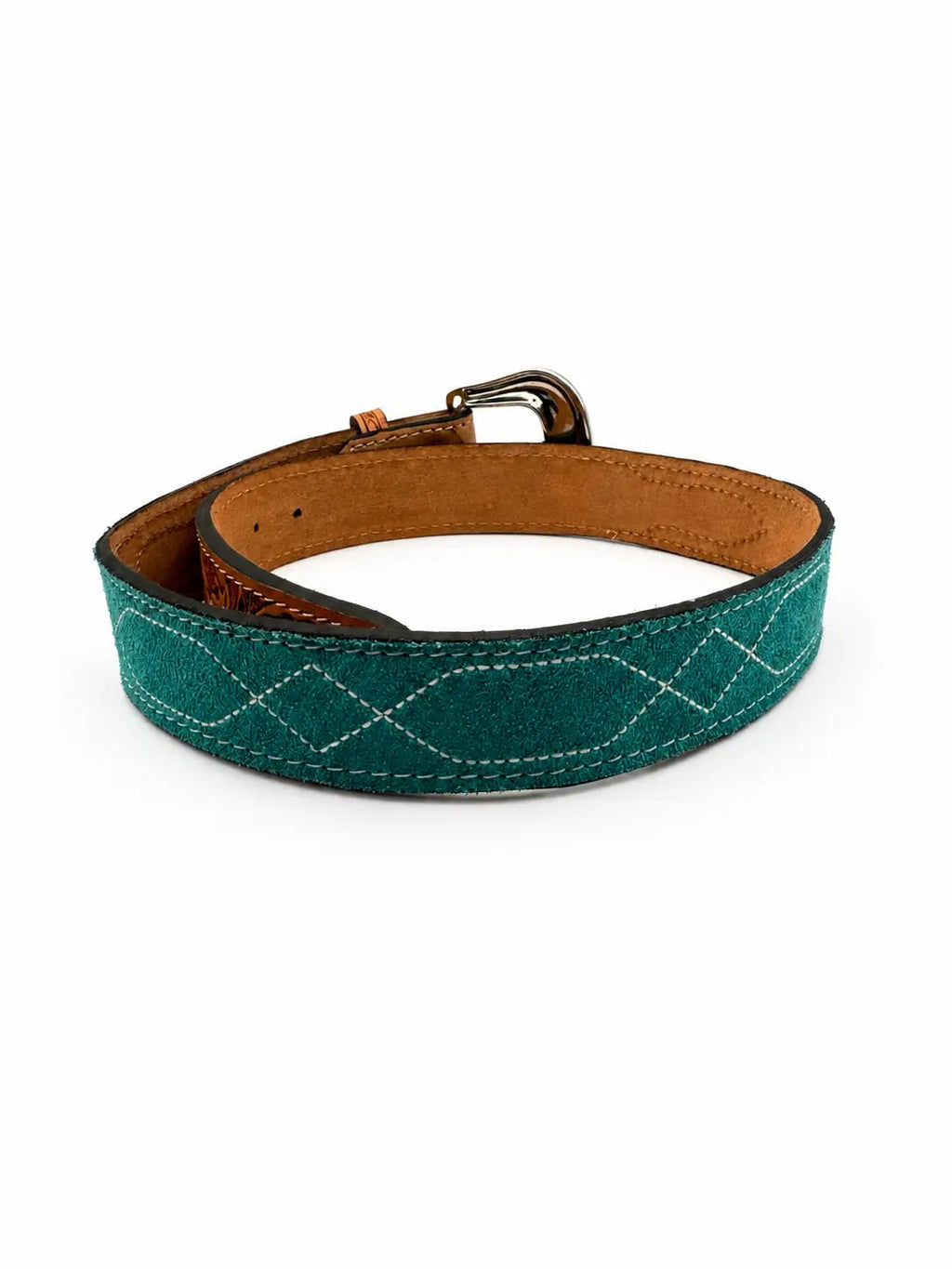 Western Stitch Genuine Suede & Hand Tooled Leather Belt -Turquoise
