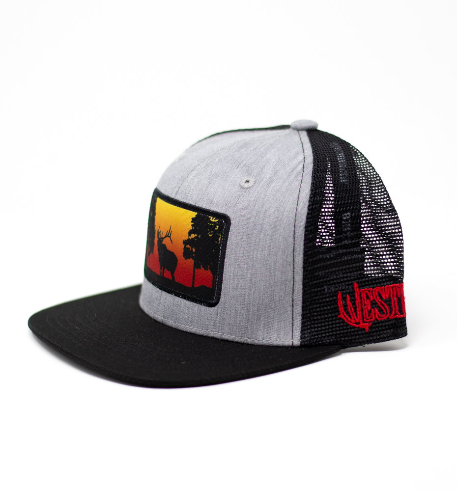 Heather Grey “Sunset Elk” Trucker Hat – Western Hunting Hat | Westrek