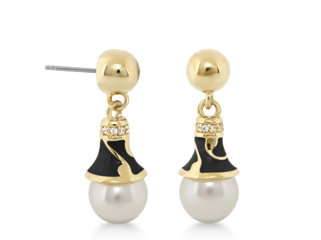 Fab Black Pearl Enamel Drop Earrings