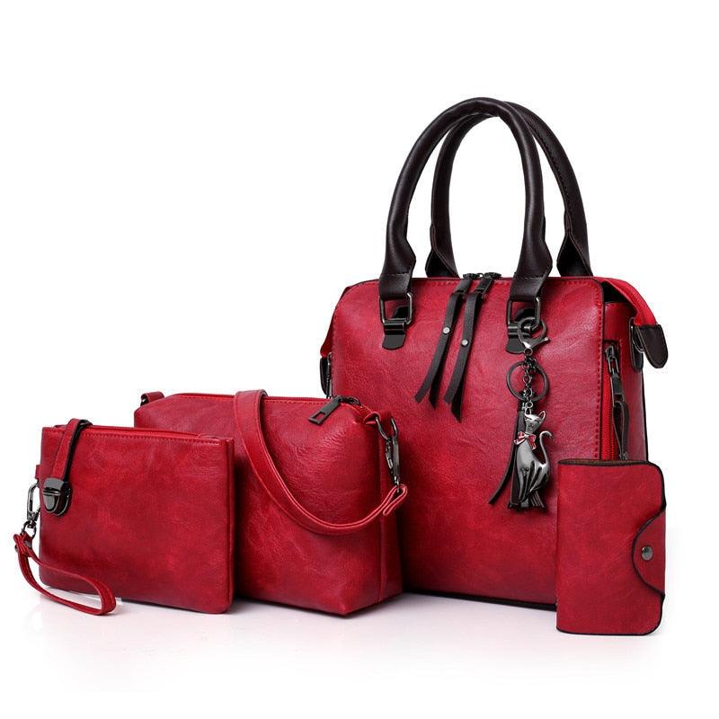 Vintage Leather 4 Piece Messenger Bag Set Carryall Model VL4P Tote Clutch