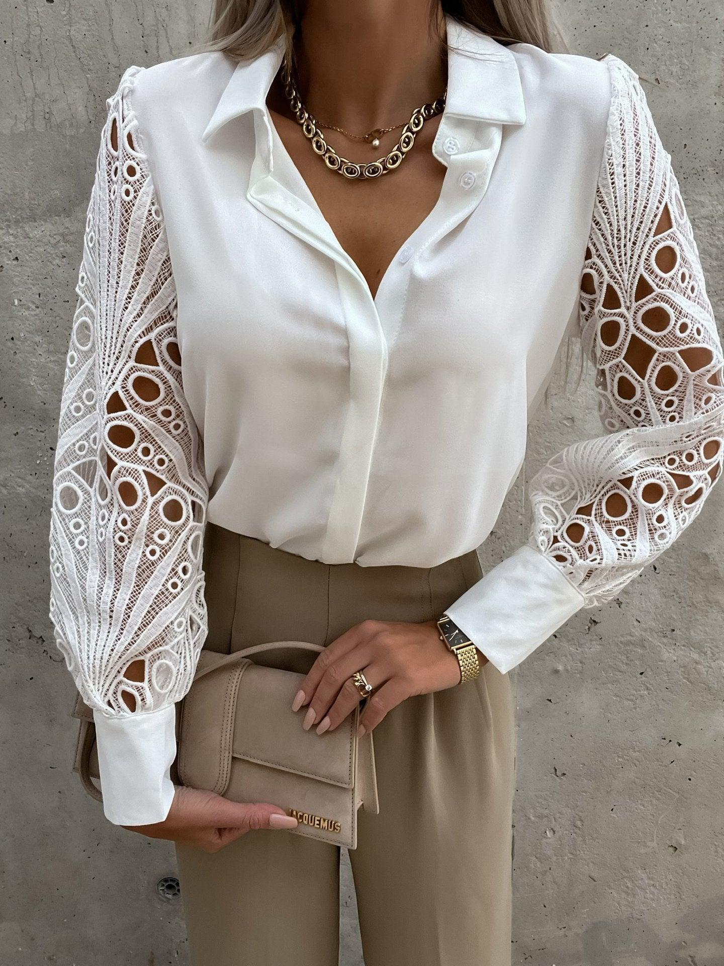 Luxe Lace Button Up Top Cotton Blouse With Lace Details Model LLBT01