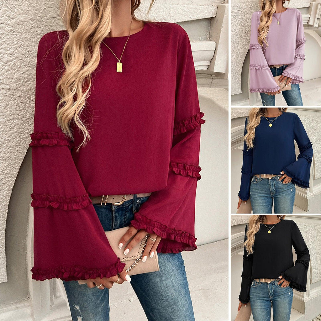 Elegant Socialite Trumpet Sleeved Top Blouse For Women