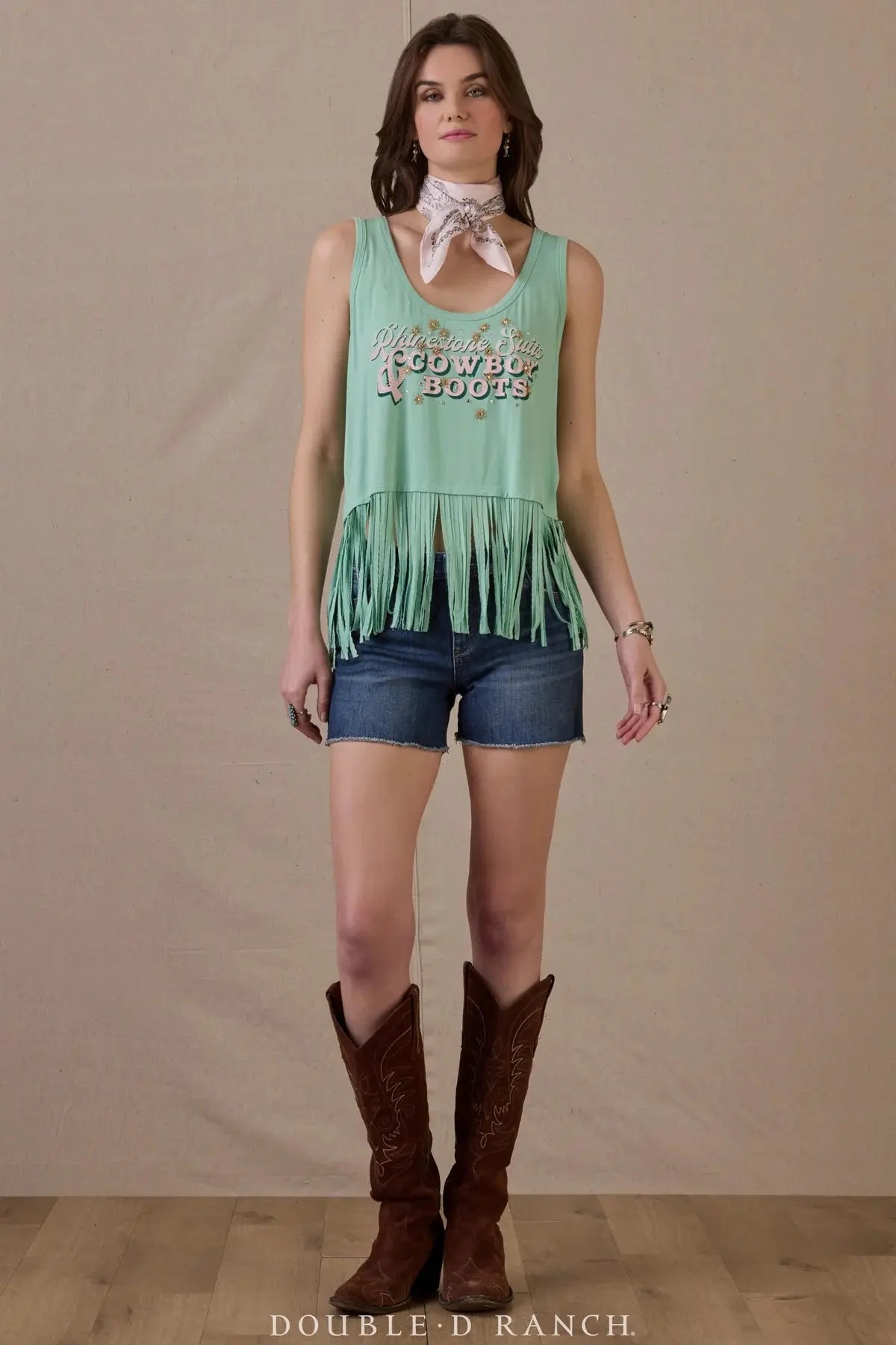 Double D Ranch Rhinestone Suits & Cowboy Boots Fringe Tank Top