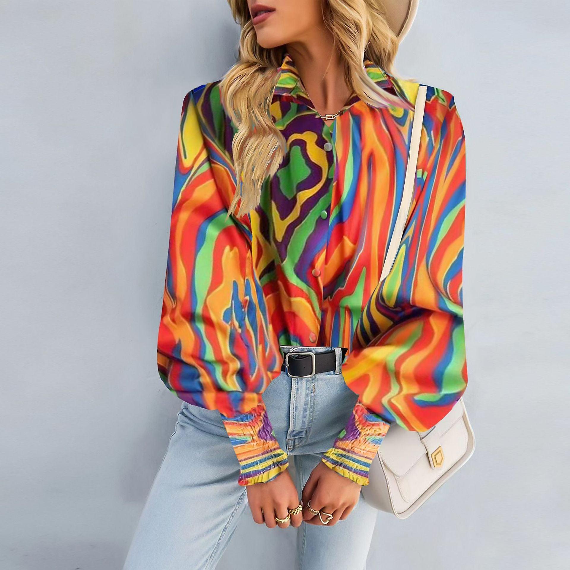 Boho Lantern Sleeve Top Relaxed Fit Casual Shirt for Women