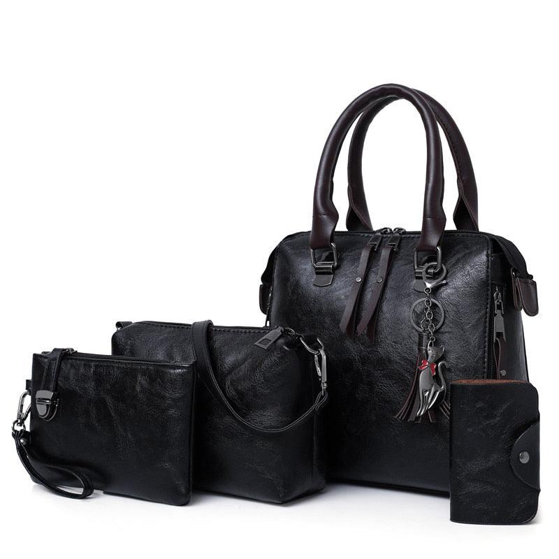 Vintage Leather 4 Piece Messenger Bag Set Carryall Model VL4P Tote Clutch