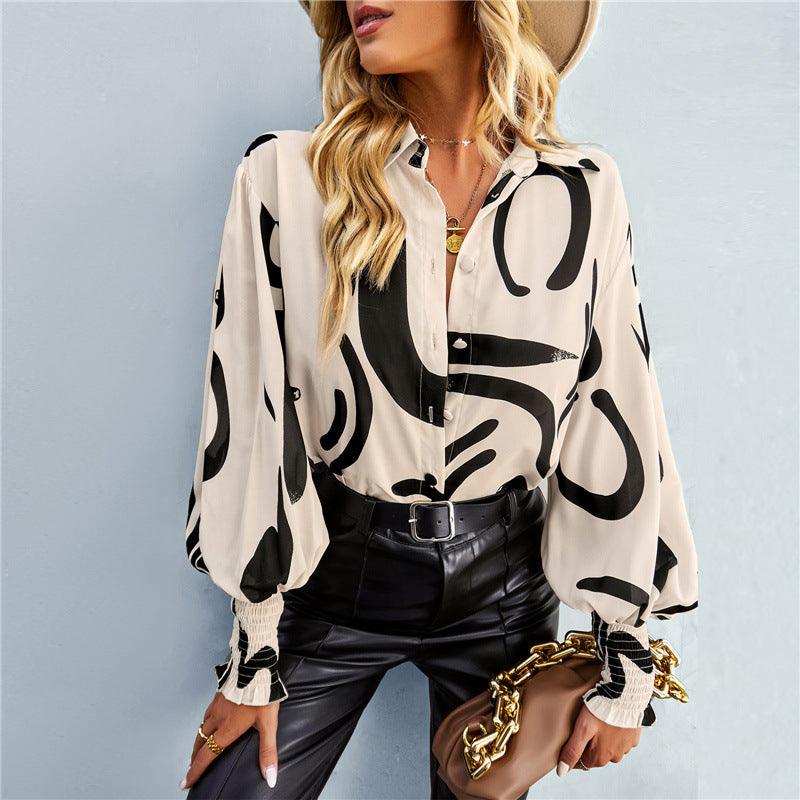 Boho Lantern Sleeve Top Relaxed Fit Casual Shirt for Women
