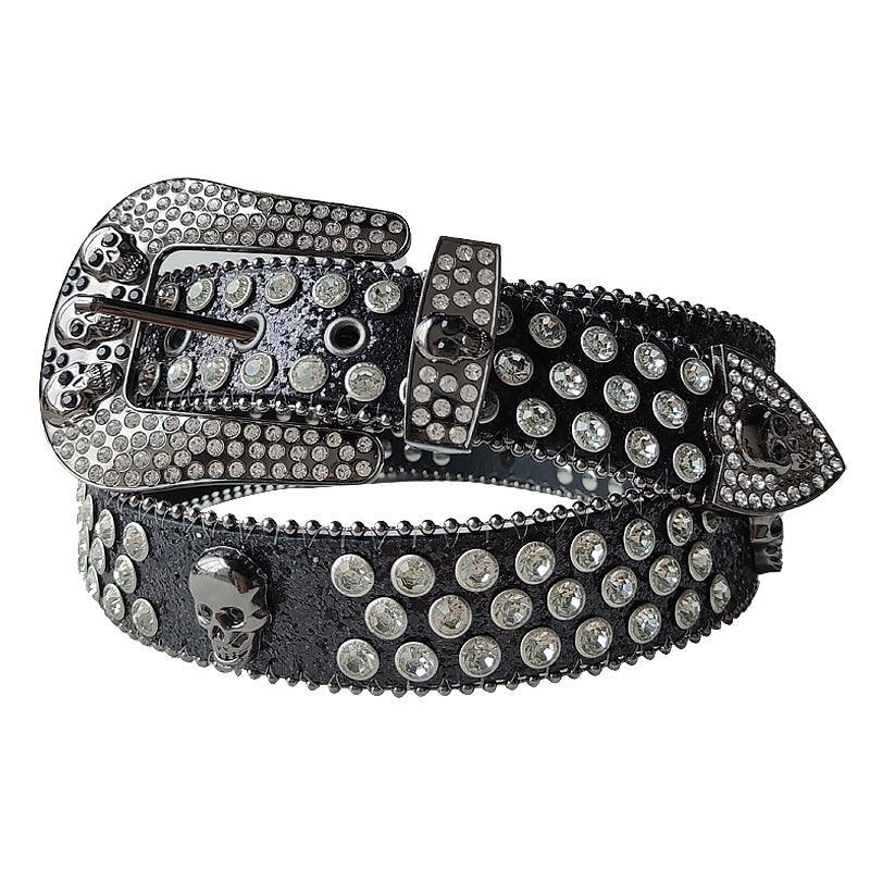 Skullduggery Western Rhinestone Belt Skull Studded Fashion Belt