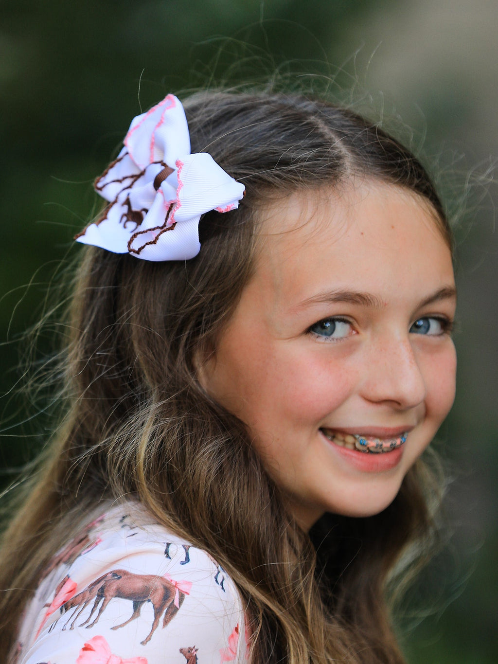 Western Horse Embroidery Ruffle Edge Girls Hairpin 4/6.25 Inches
