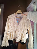 Lace Button-Down Blouse with Flared Sleeves