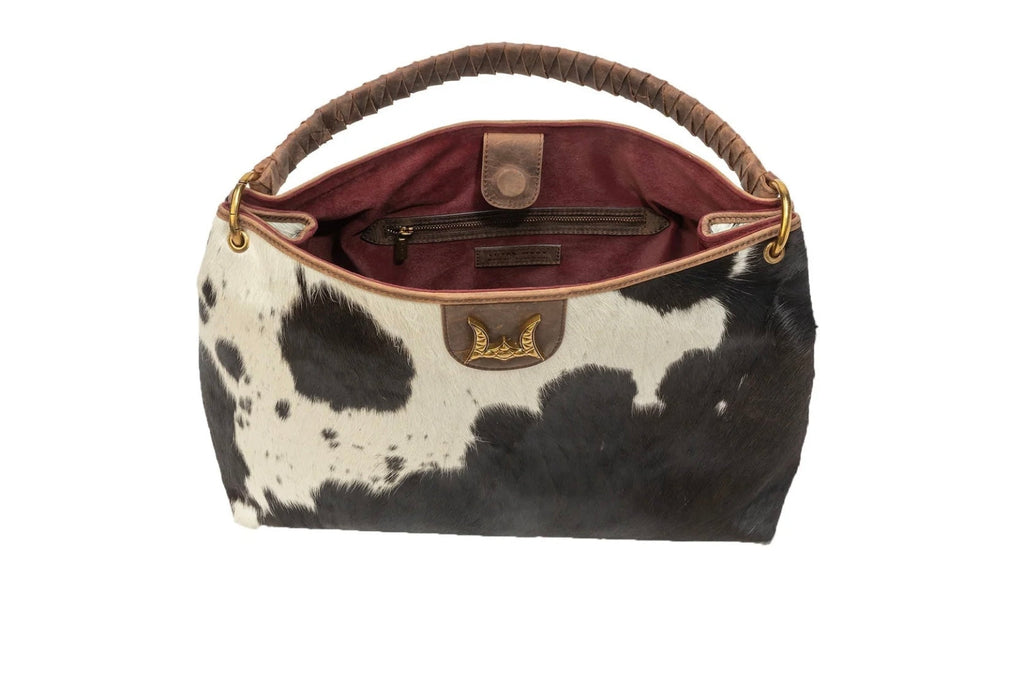 Loyal West Large Hobo Bag In Black & White Cowhide
