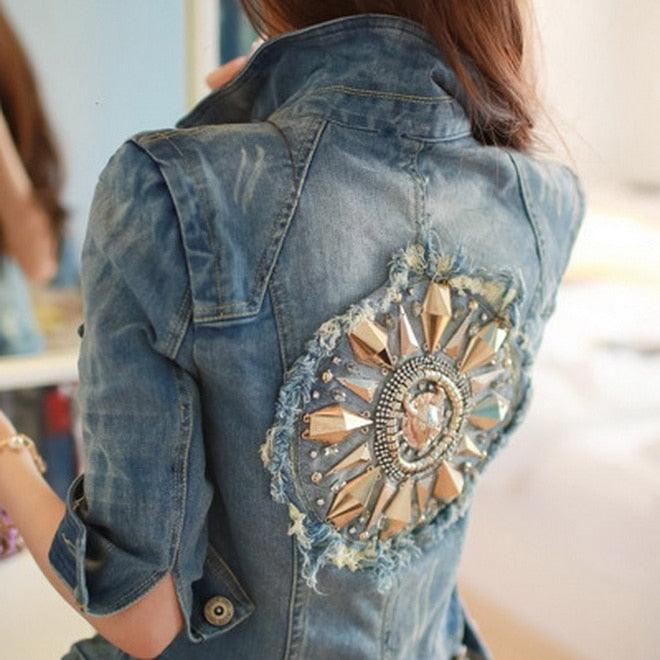 Cute Diamonds Diamond Encrusted Denim Jacket Half Sleeve HDJ001