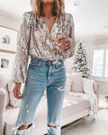 Sophisticated V-Neck Long Sleeve Sequin Top Model VNS-01