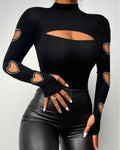Sexy Country Chic Heart Cutout Beaded Long Sleeve Top For Women Model HCBLS