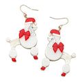 Holiday Bow Santa Hat Poodle Dog Dangle Earrings