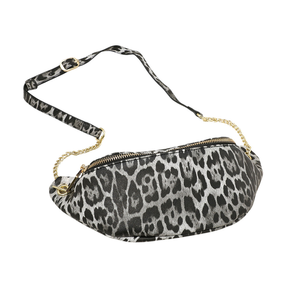 Leopard Patterned Faux Leather Crossbody Bag