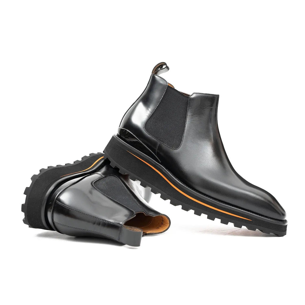 Black Plain-Toe Chelsea Boots with Pull Tab